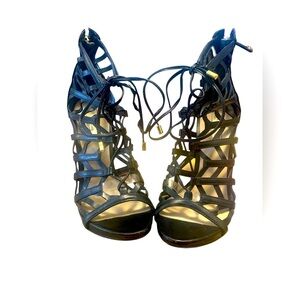 Guess Anasia Black Caged Lace Up Heels Size 6